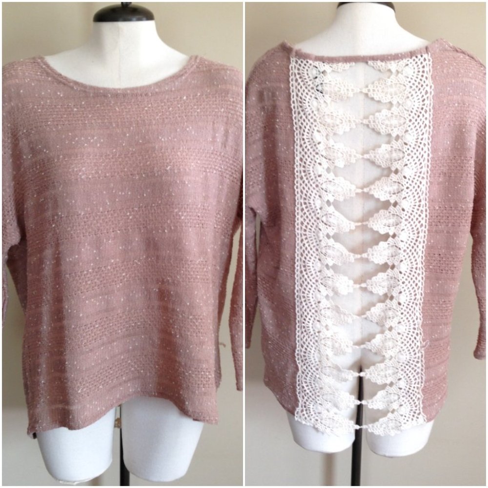 Anthropologie Entro Crochet Open Back Knit Top